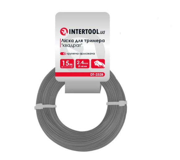 Волосінь для тримера квадраткручена армована 2,4 мм х 15 м Intertool (DT-2328)