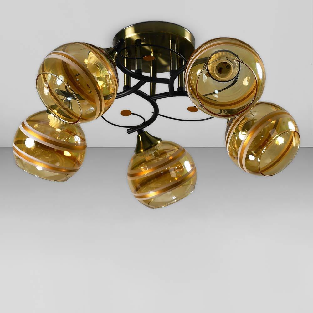 Люстра потолочная Light House SC-18740/5 BK/AB d 530х240 мм Бронзовый/Черный/Янтарный