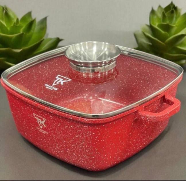Каструля-казан з кришкою Top Kitchen TК00056 антипригарним мармуровим покриттям 6,7 л Червоний (2480455398) - фото 3