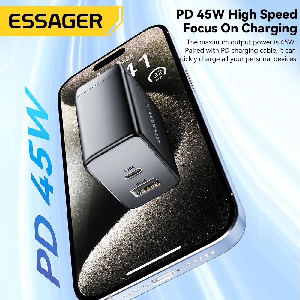 Зарядное устройство для телефонов Essager ES-CD40 45W GAN travel Charger USB A/TYPE C EU White (ECT45W-LJB02-Z) - фото 3