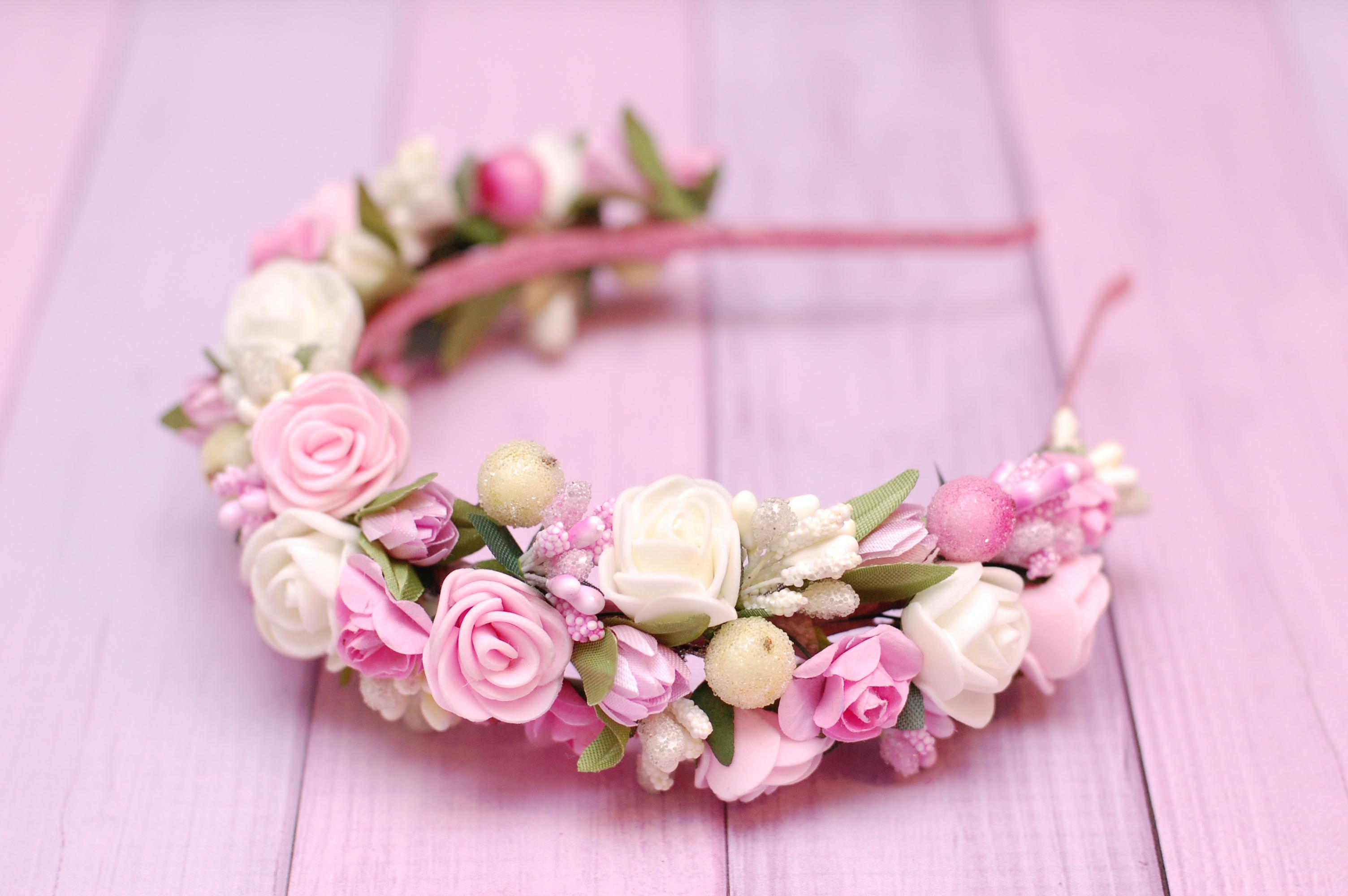 Обруч для волос с цветами Кремово-розовый (393 Об.)