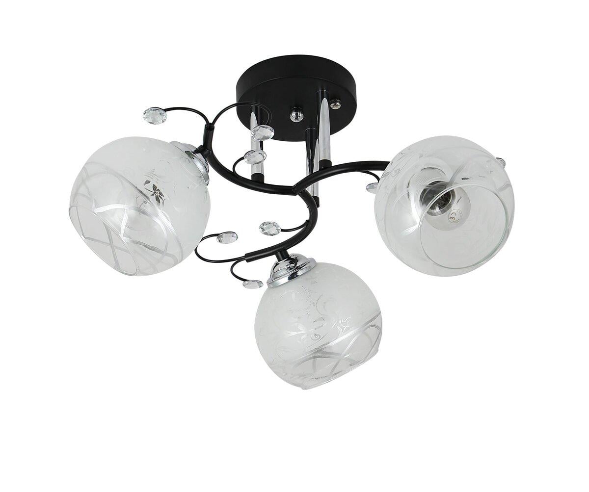 Люстра стельова Light House SRS-20883/3 плафон матовий/прозорий з візерунком Чорний/Хром