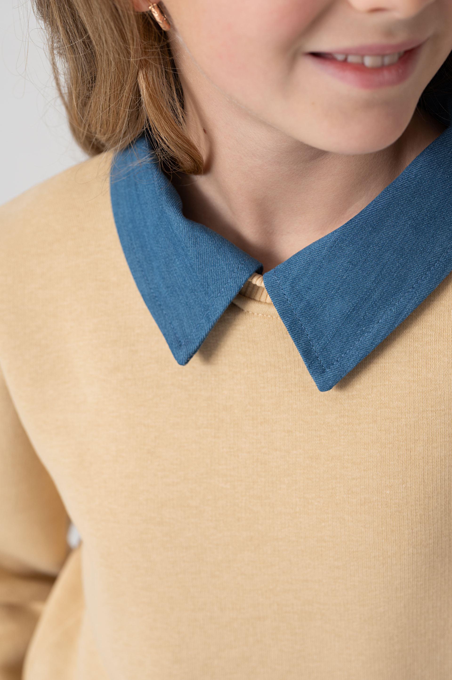 Костюм із світшотом на флісі та джинсовою спідницею Yumster YN.22.25.003 134 см Бежевий/Синій - фото 8