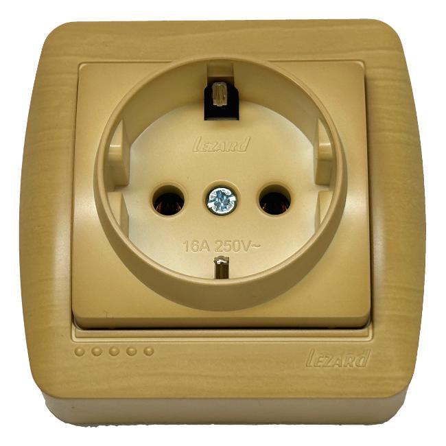 Розетка накладна одинарна Lezard Demet IP20 із заземленням Клен (00000000686)