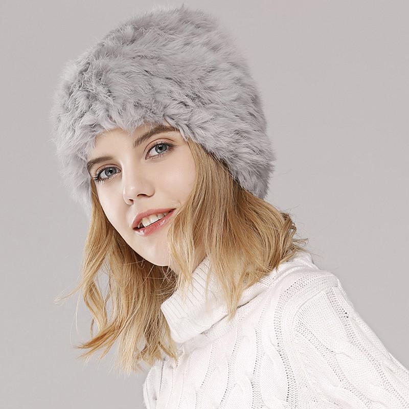 Шапка жіноча з кролячим хутром з помпончиком One size Сірий (51-377-1304)