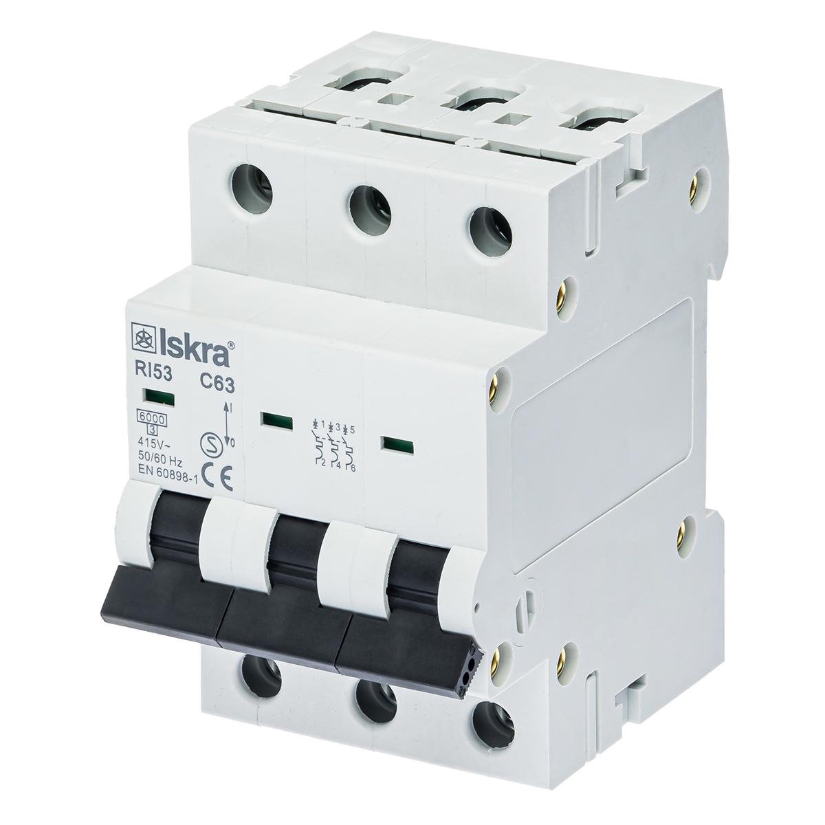 Модульный автоматический выключатель ISKRA RI53C63A 3P 63 A C 6 kA DIN IP20 (786091135000)