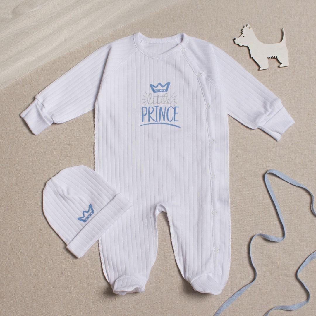 Пижама с шапочкой RoyalBaby Little Prince интерлок р. 62 Белый (143780-19242)