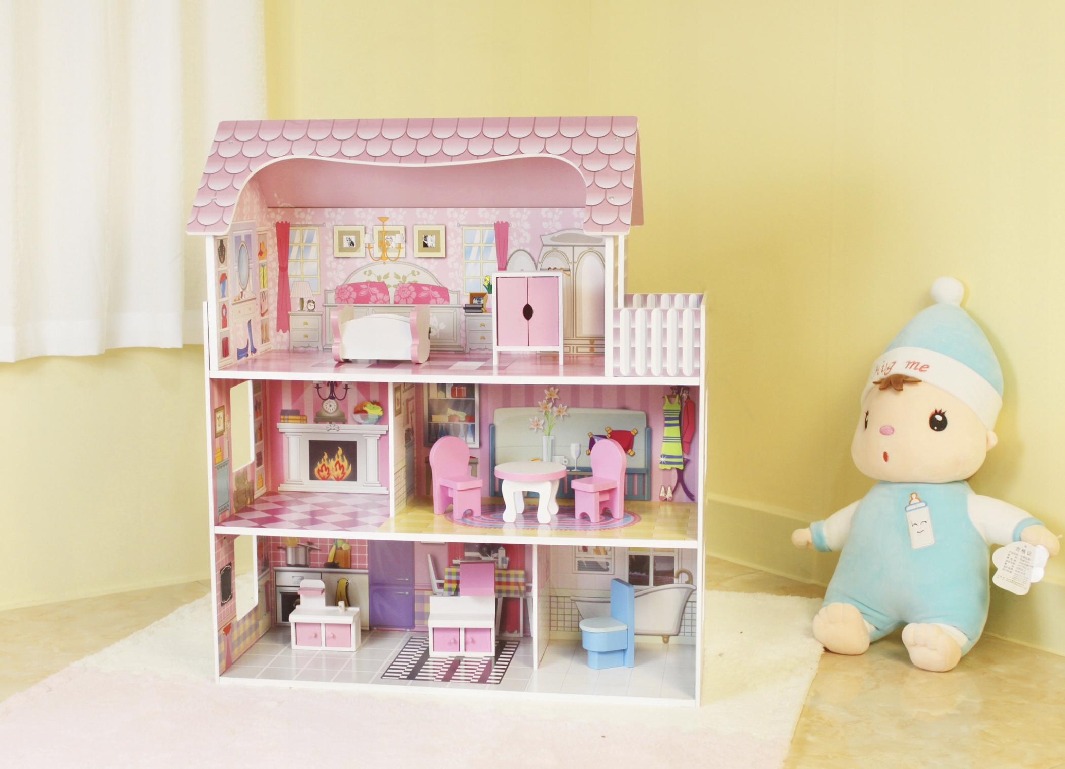 Кукольный домик деревянный PinkPalace с мебелью и террасой (2796175897) - фото 8 Кукольный домик деревянный PinkPalace с мебелью и террасой (2796175897) - фото 8