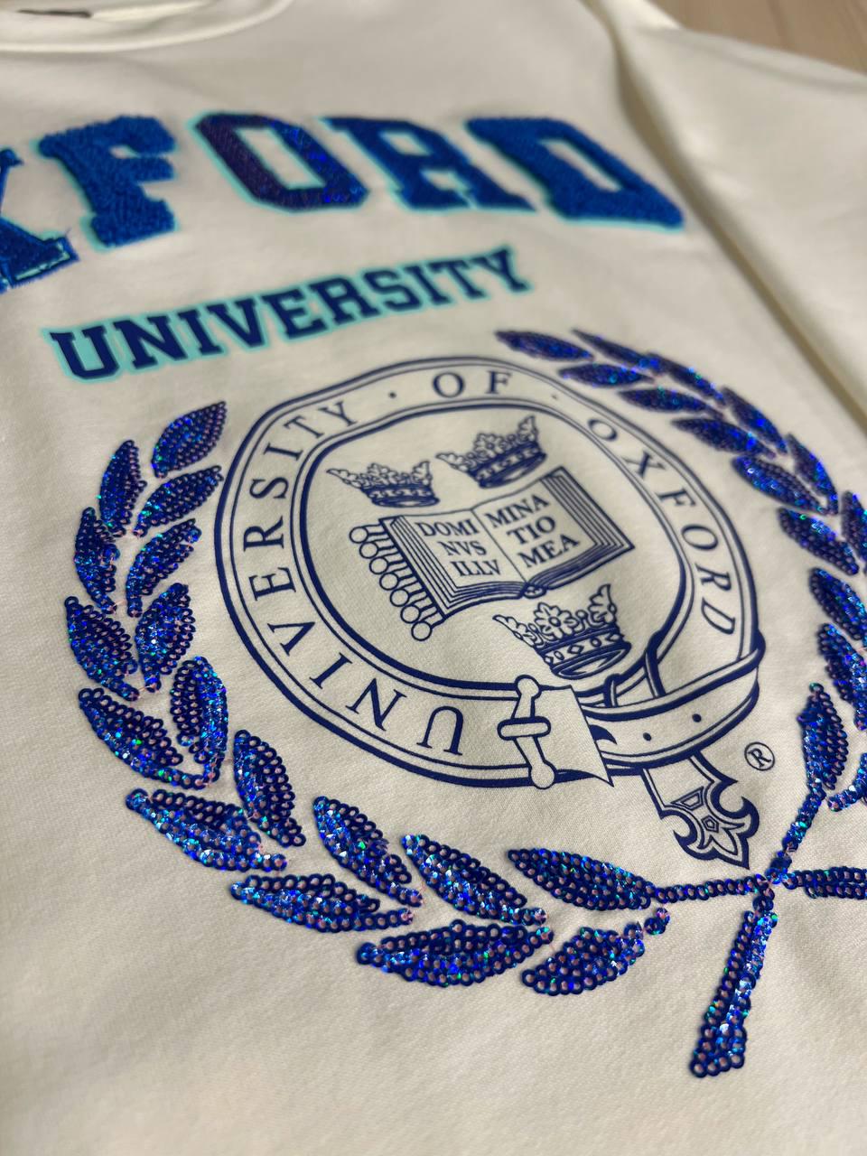 Свитшот женский LSK 6011 удлиненный туника вышивка впереди OXFORD пайетки OS Белый (1869) - фото 10