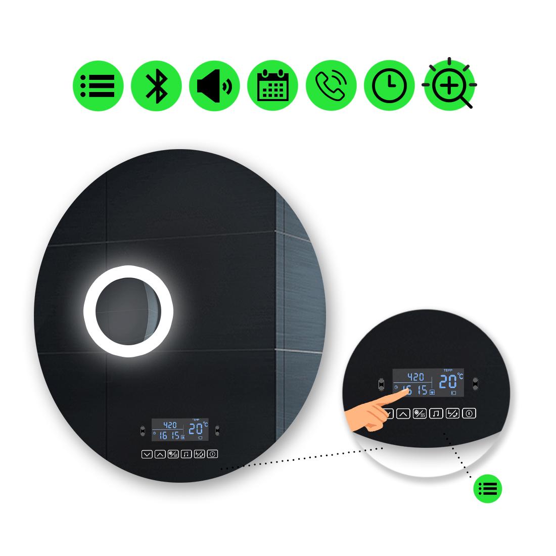 Зеркало с LED подсветкой Adeo с Smart-блоком и линзой с подсветкой 100x100 см (Adeo150)