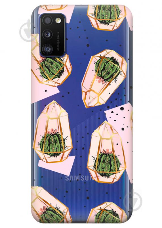 Прозрачный силиконовый чехол iSwag для Samsung Galaxy A41 с рисунком - Кактусы в колбах (KS3079)