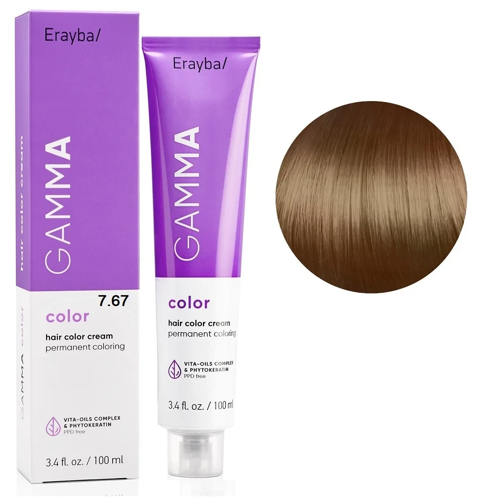 Краска для волос перманентная Erayba Gamma Color Cream 7/67 Золотисто-коричневый блонд 100 мл