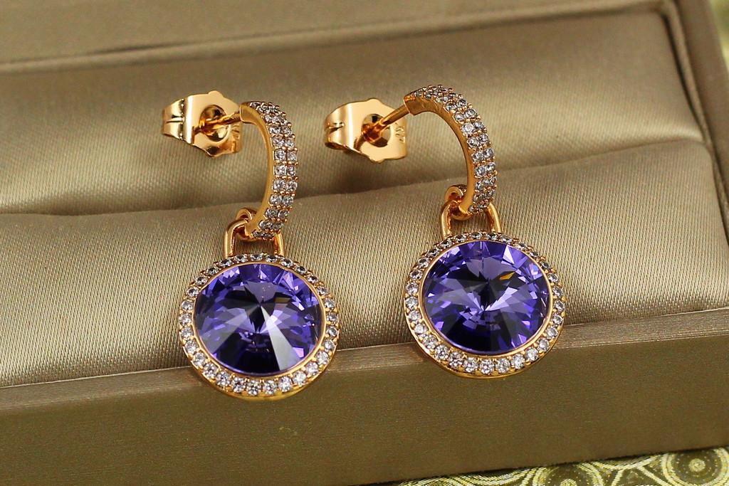 Серьги подвески Xuping Jewelry Сваровски Романс с фиолетовыми камнями 2,8 смЗолотой (2584906793)