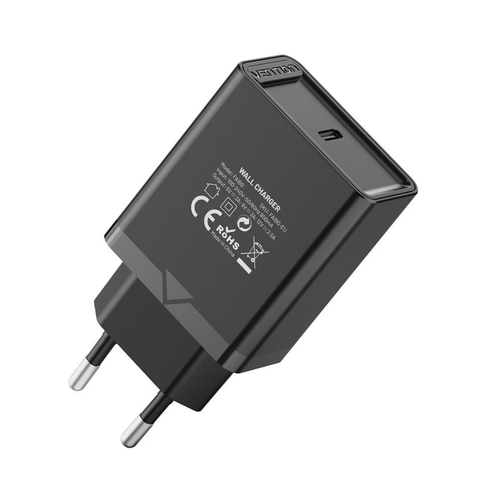 Зарядное устройство сетевое Vention 1xUSB-C 30 Вт PD3.0/QC4.0/PPS Черный (FAIB0-EU)