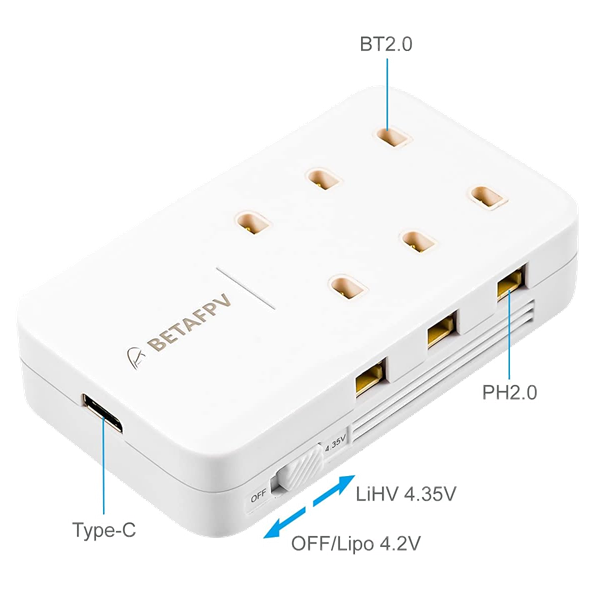 Зарядное устройство BetaFPV 6 Ports 1S Adapter V2 EU PH2.0 BT2.0 для аккумуляторов White (d452) - фото 4 Зарядное устройство BetaFPV 6 Ports 1S Adapter V2 EU PH2.0 BT2.0 для аккумуляторов White (d452) - фото 4