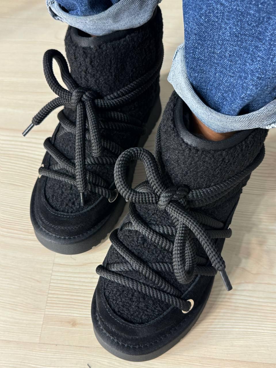 Угги женские Hengji 52-1 сноубутсы замшевые с мехом тедди на высокой подошве р. 39 Черный (5136) - фото 7