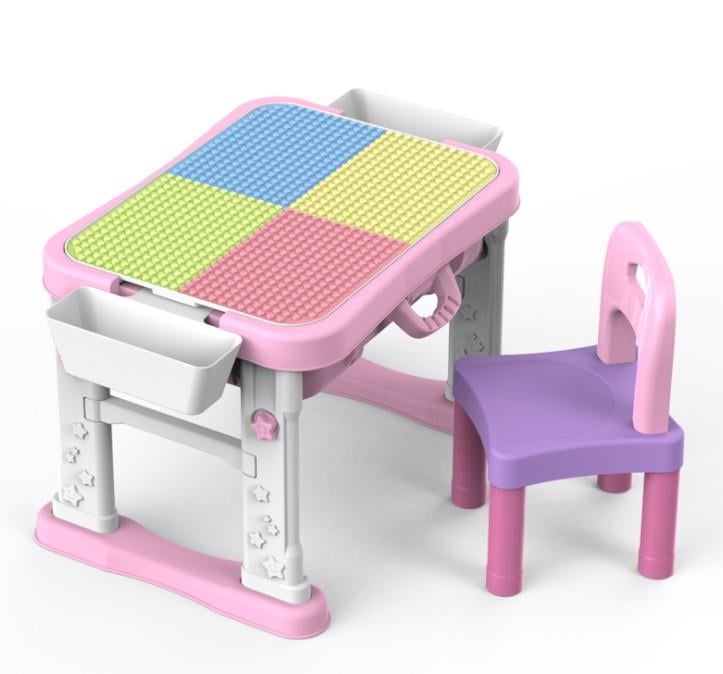 Дитячий ігровий столик Spring Flower Learning Table з лего дошкою Рожевий (SUN5802)