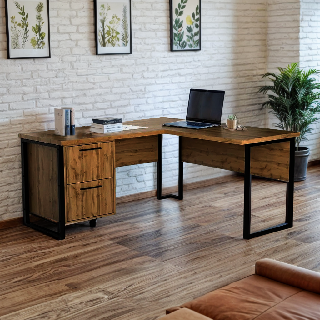 Стол угловой офисный Tobi Sho LOFT Volcano СУЛВ/5-1 с 2 ящиками столешница 18 мм 1600х1400х750 Фаервуд