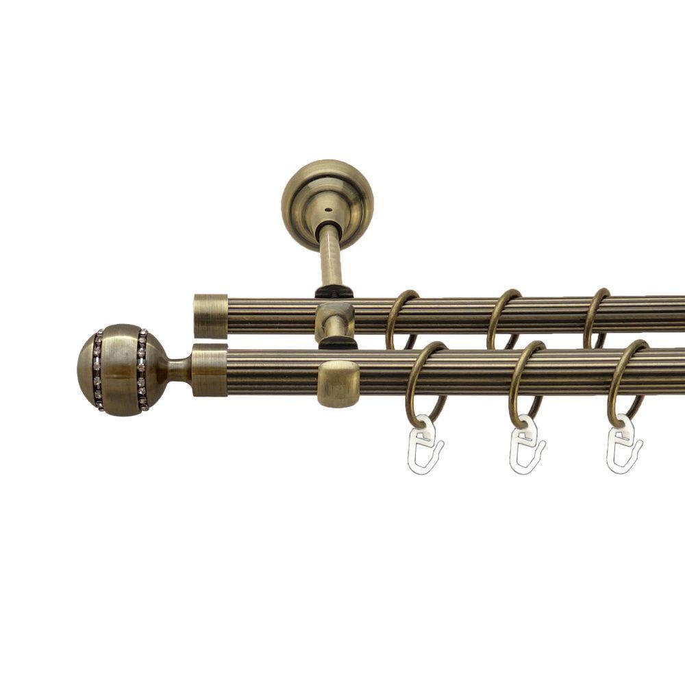 Карниз металлический Orvit Аркадия двухрядный открытый/рифленая труба/кольцо металлическое Антик 19/16 мм 240 см (00-00017317)