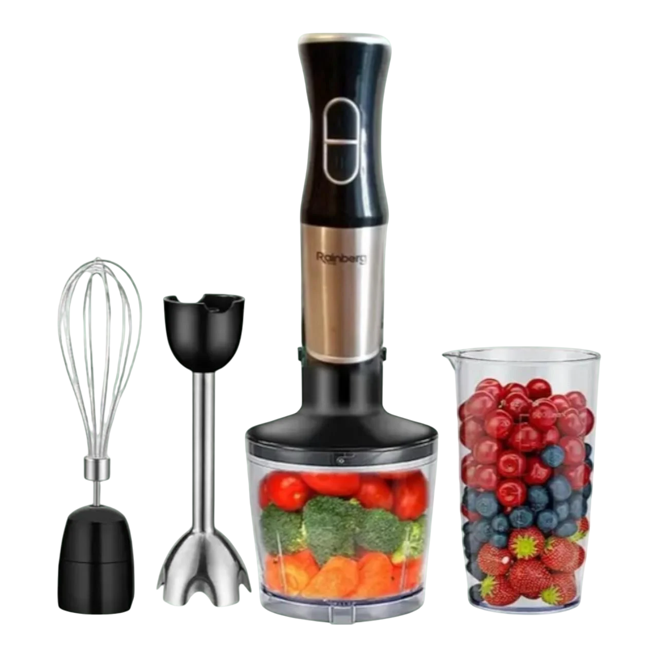 Блендер подрібнювач Rainberg RB-6211 4в1 занурювальний на 2 швидкості з турборежимом з чашею та склянкою 1200 Вт 0,6 л (є79)