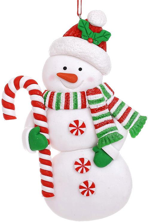 Набор 12 новогодних подвесок Снеговик с Леденцем 9х13 см