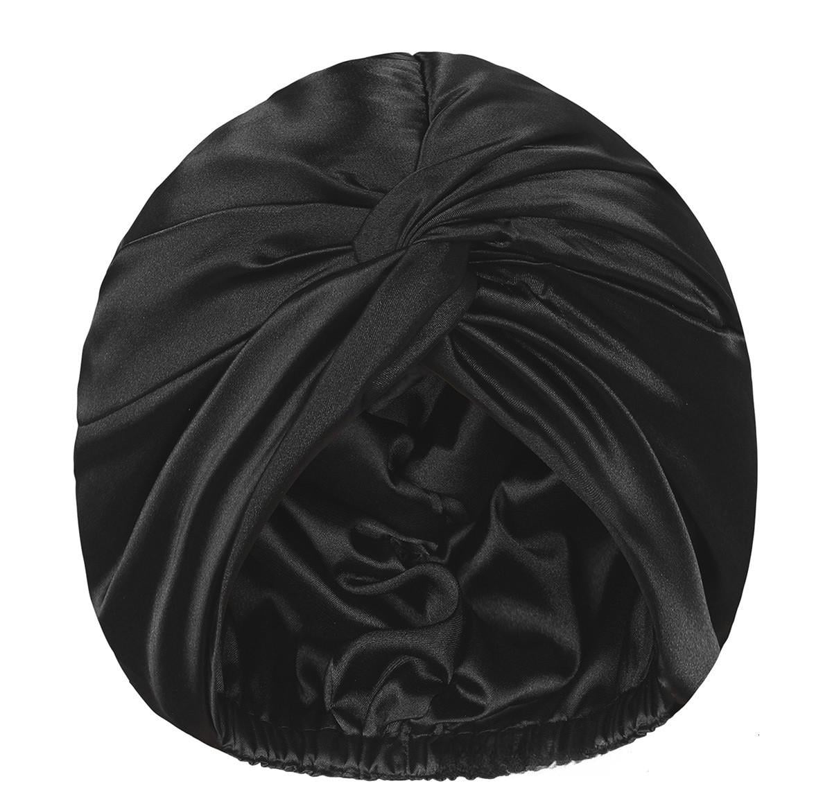 Шапочка-тюрбан для сна атласная универсальный размер 23х26 см Черный (29687)