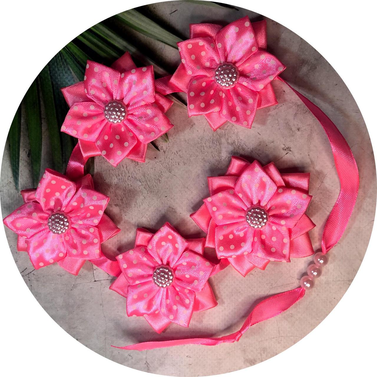 Стрічка в косу з квітками 55х7х6 см Рожевий (10826)