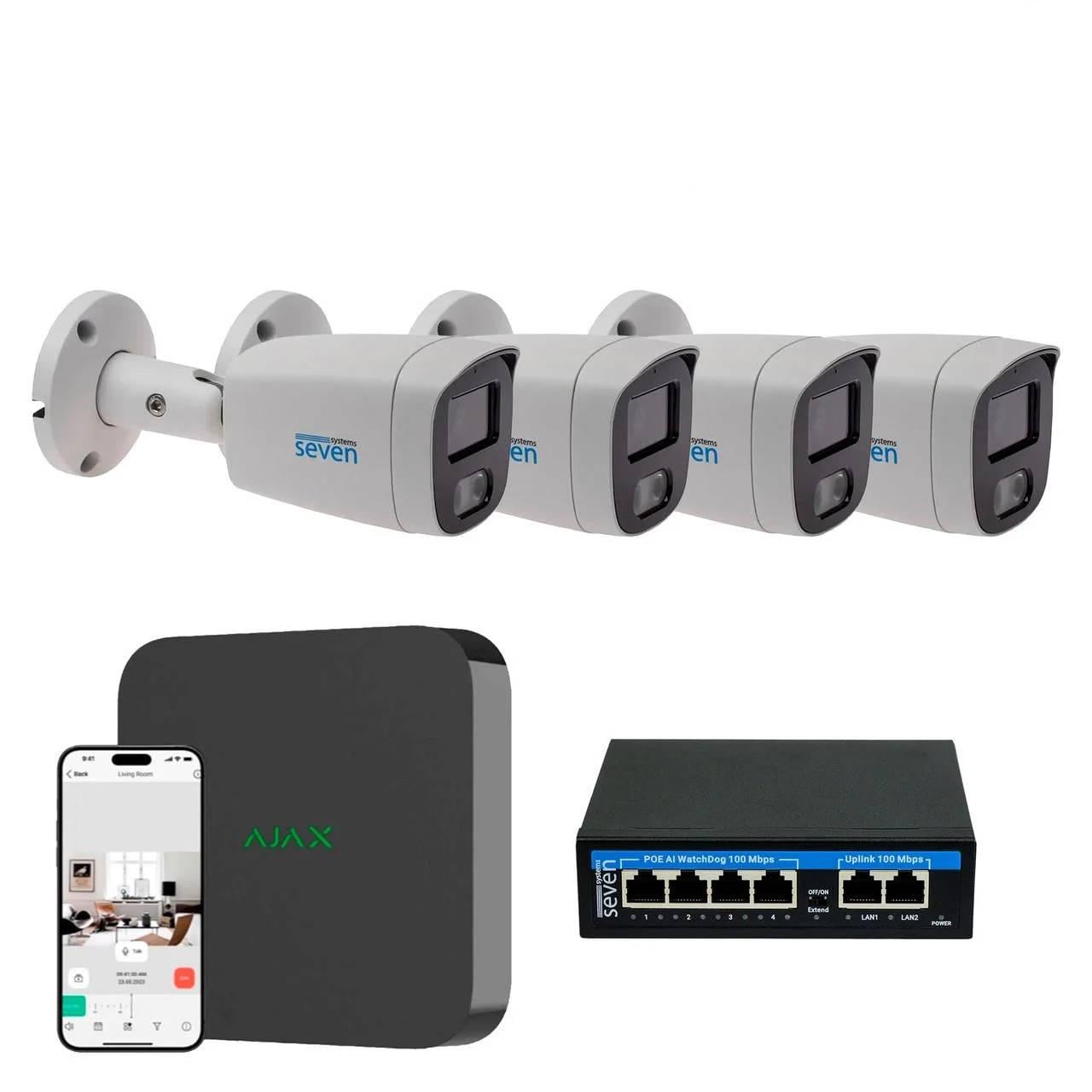 Комплект IP-видеонаблюдения AJAX AX-IP3624OW-5MP на 4 цилиндрических 5 Мп IP-камеры