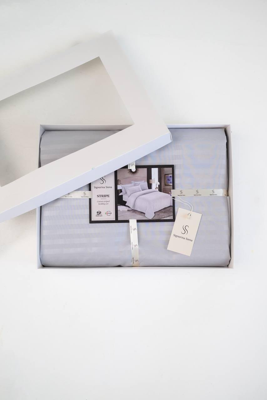 Комплект постельного белья Signorina Siena из страйп-сатина семейный 50х70 см/70х70 см Светло-серый (002S) - фото 1 Комплект постельного белья Signorina Siena из страйп-сатина семейный 50х70 см/70х70 см Светло-серый (002S) - фото 1