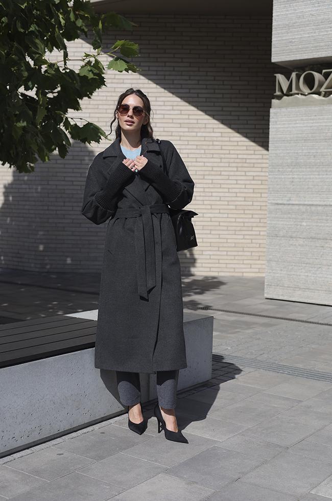 Пальто Lipar с вязаными рукавами р. 50 Графит (6314)