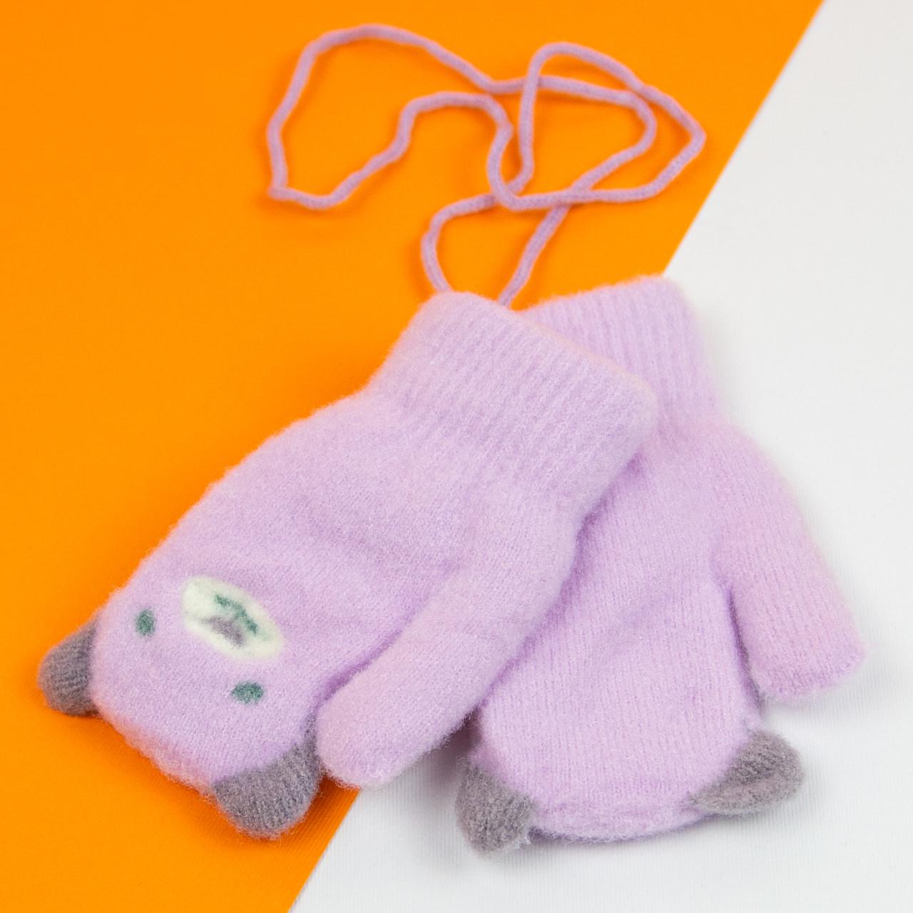 Варежки детские на 2-4 года зимние на веревочке Медвеженок 21-7-8а Лиловый (DR010084) Варежки детские на 2-4 года зимние на веревочке Медвеженок 21-7-8а Лиловый (DR010084)