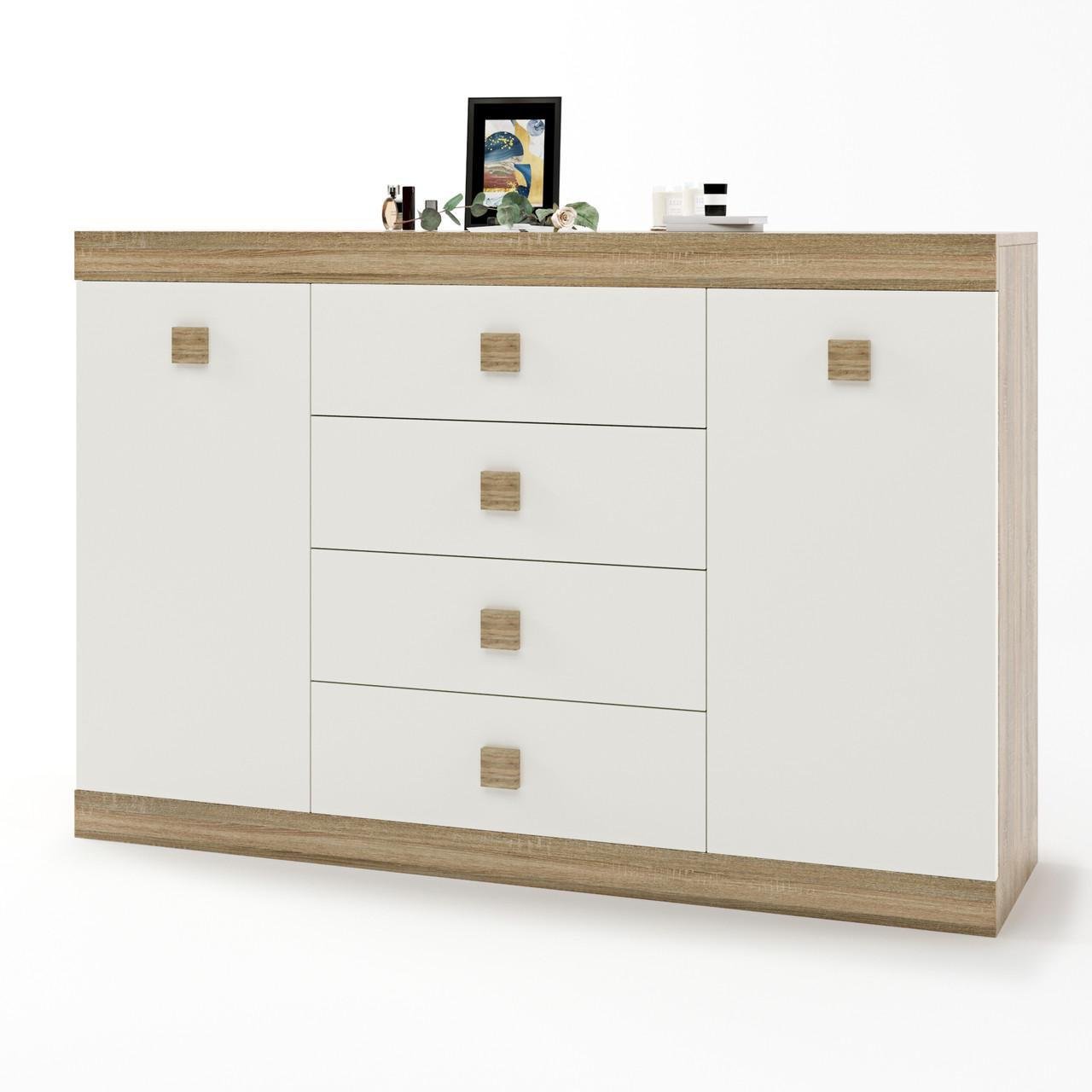 Комод Эверест Соната-8 на 4 ящика 140х38х94 см Дуб сонома/Белый (DTM-2013)