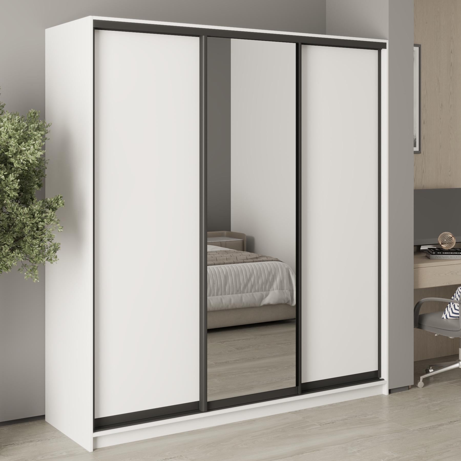 Шафа-купе тридверна MebelStar Стандарт BG 2 ДСП/дзеркало 190x45x210 см Аляска білий (MBS-8329)