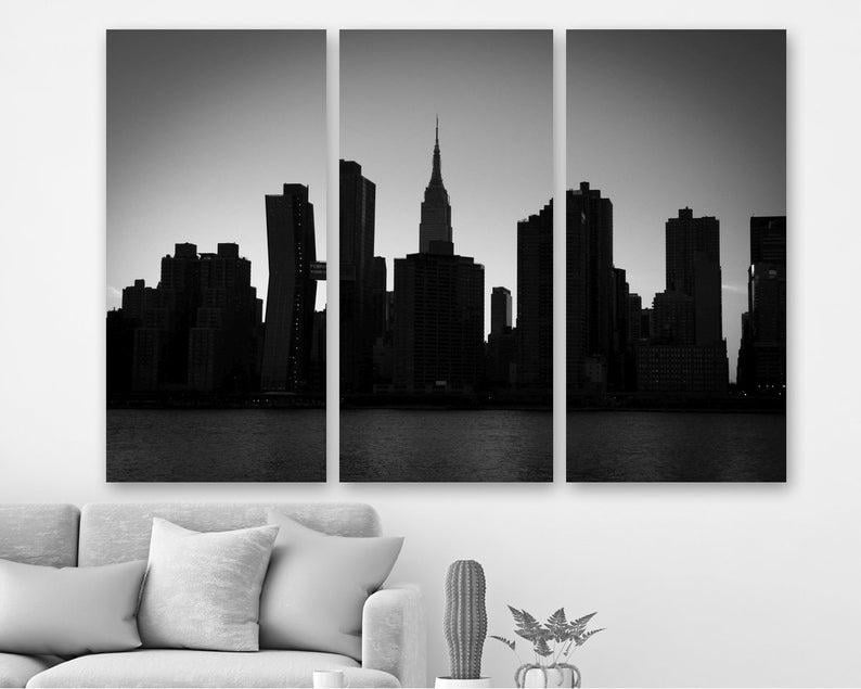 Модульная картина KIL Art Чёрно-белый вид на Манхэттен на холсте из трех частей 156x100 см (M3_XL_410)