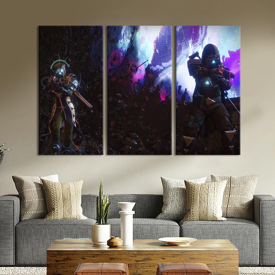 Картина на холсте триптих Компьютерный шутер Destiny 2 156x100 см (1442-31)