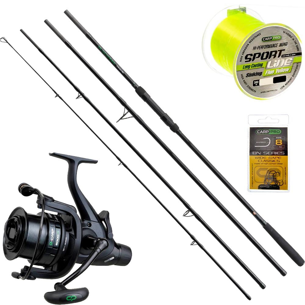 Набор Carp PRO карповое удилище CP One Blackpool Travel 13' 3,5lb/катушка D-Carp 6000 FS New/леска 300 м 0,310 мм и Ккрючки №8 (184866)