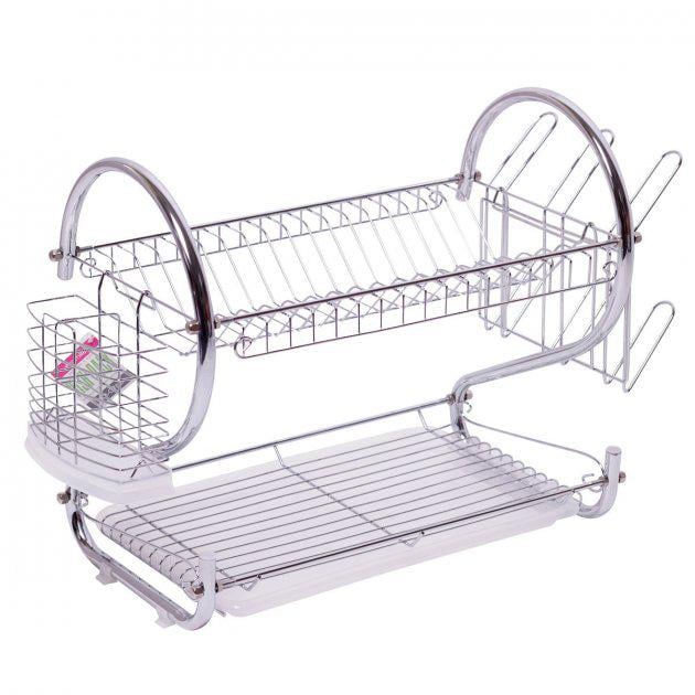 Сушилка для посуды Kamille двухярусная нержавеющая сталь (11-12-60065)