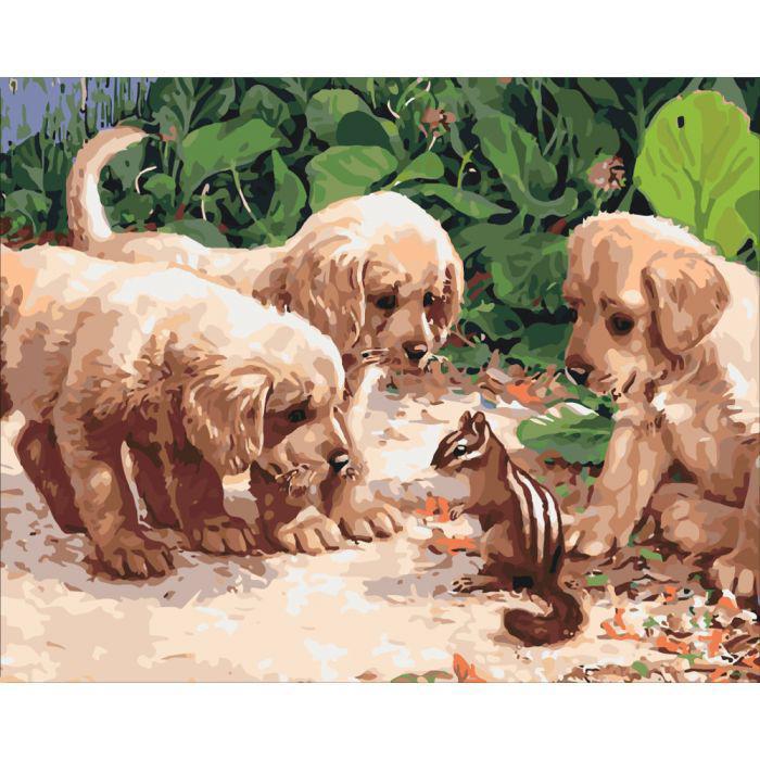 Картина по номерам Идейка Щенки и бурундучок 2 40x50 см (skl-КНО4055)