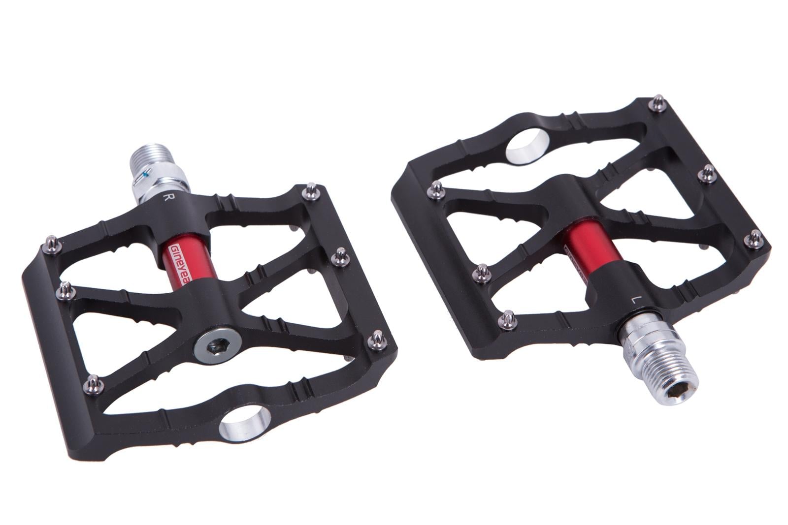 Педали GINEYEA K-307 MTB на промподшипниках сменные шипы алюминиевые Черный/Красный (PED-079) Педали GINEYEA K-307 MTB на промподшипниках сменные шипы алюминиевые Черный/Красный (PED-079)