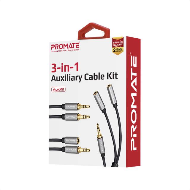Комплект кабелів 3-в-1 Promate AuxKit 3,5 мм AUX кабель 3,5 мм M-F подовжувач 3,5 мм спліттер Y-типу Black - фото 6 Комплект кабелів 3-в-1 Promate AuxKit 3,5 мм AUX кабель 3,5 мм M-F подовжувач 3,5 мм спліттер Y-типу Black - фото 6