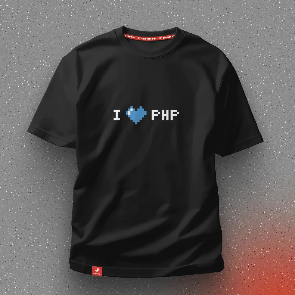 Футболка програміста I love PHP у піксельному стилі 8-біт XL Чорний (IT-157T-B-XL)