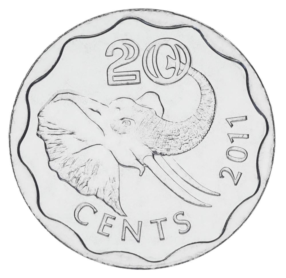 Коллекционная монета Свазиленд 20 центов 2011 UNC Слон (KM#58)