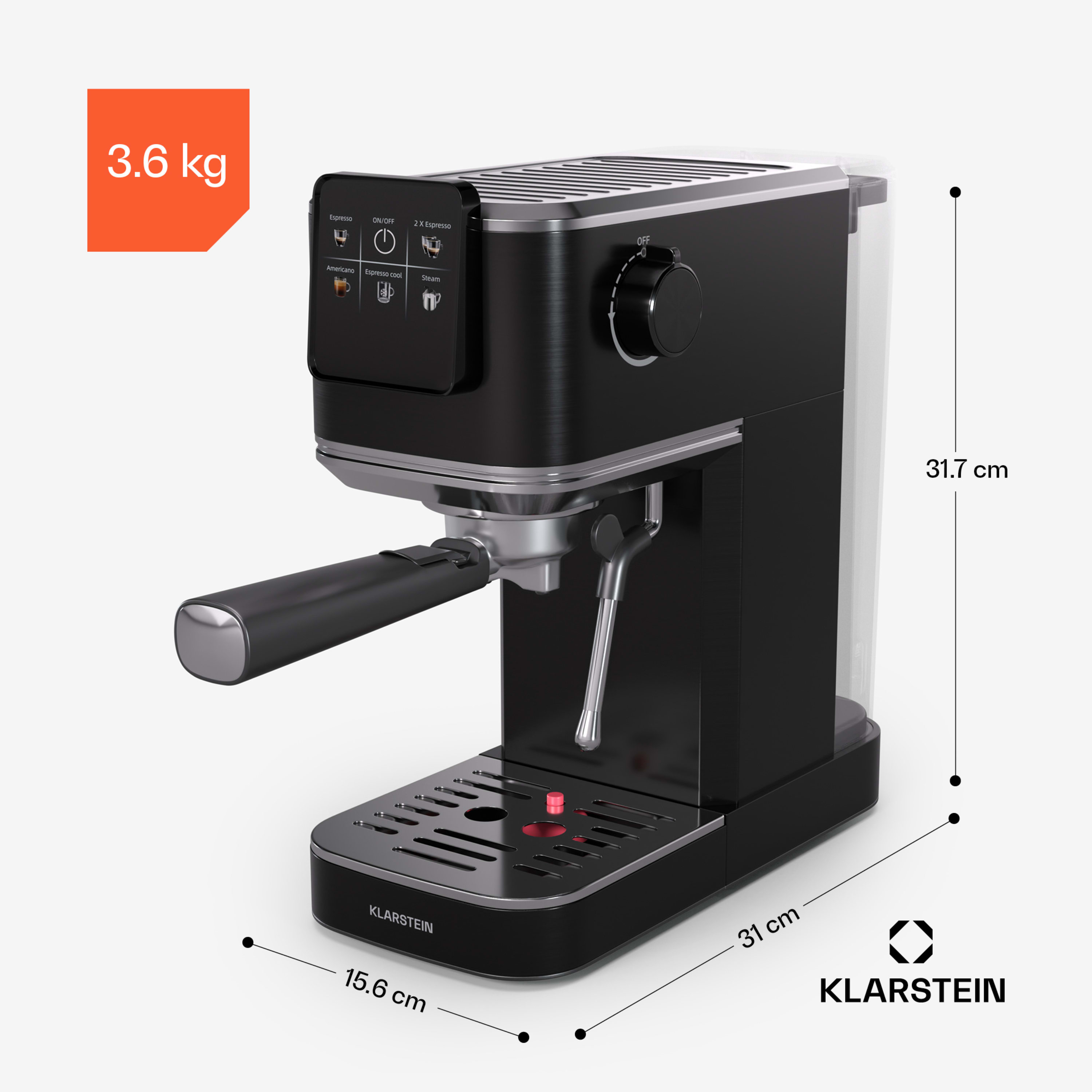 Эспрессо-машина KLARSTEIN SteelPresso Slim Touch с сенсорным дисплеем 1350 Вт (10046330) - фото 6 Эспрессо-машина KLARSTEIN SteelPresso Slim Touch с сенсорным дисплеем 1350 Вт (10046330) - фото 6