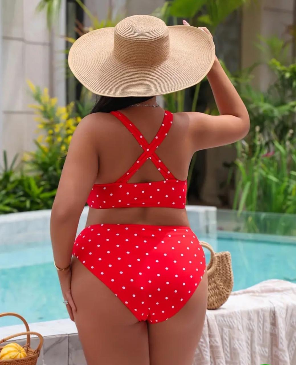 Купальник женский раздельный батал в горох 0XL Красный (119125) - фото 4 Купальник женский раздельный батал в горох 0XL Красный (119125) - фото 4