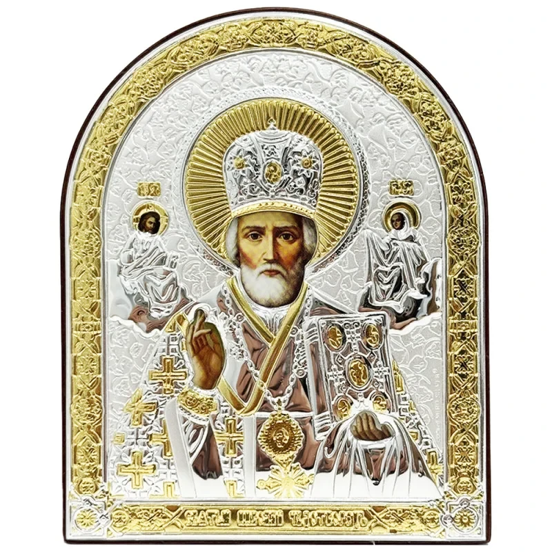 Икона Святой Николай Чудотворец арочная посеребренная (6694/2)