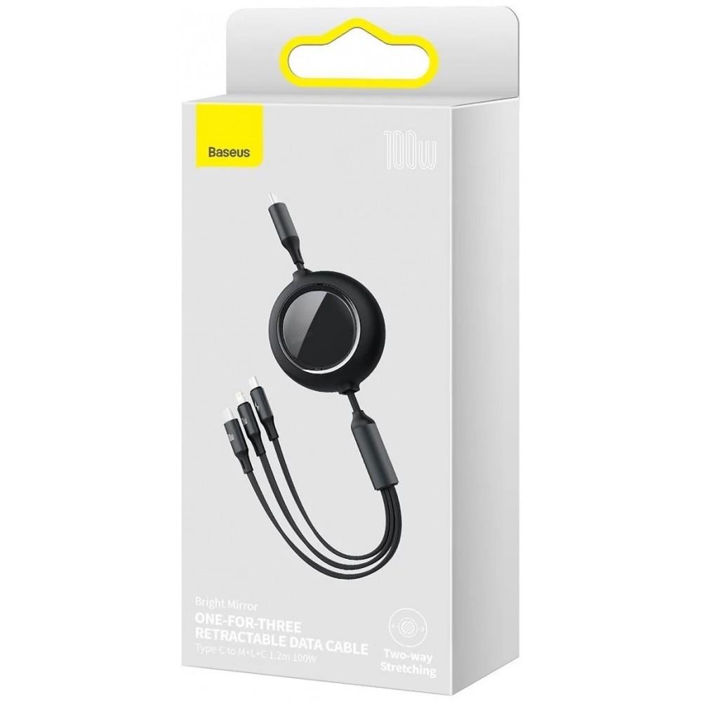 Кабель Baseus Bright Mirror Retractable 3в1 Micro USB/Lightning/Type-C 100W 1,2м Black (25397316) - фото 9