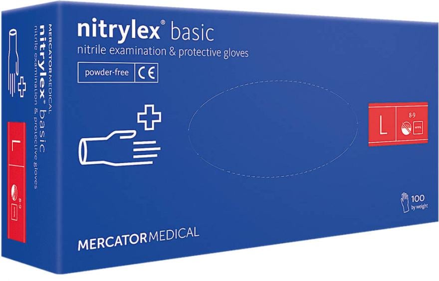 Перчатки нитриловые Mercator Medical Nitrylex Basic L 100 шт. Синий (12738478)