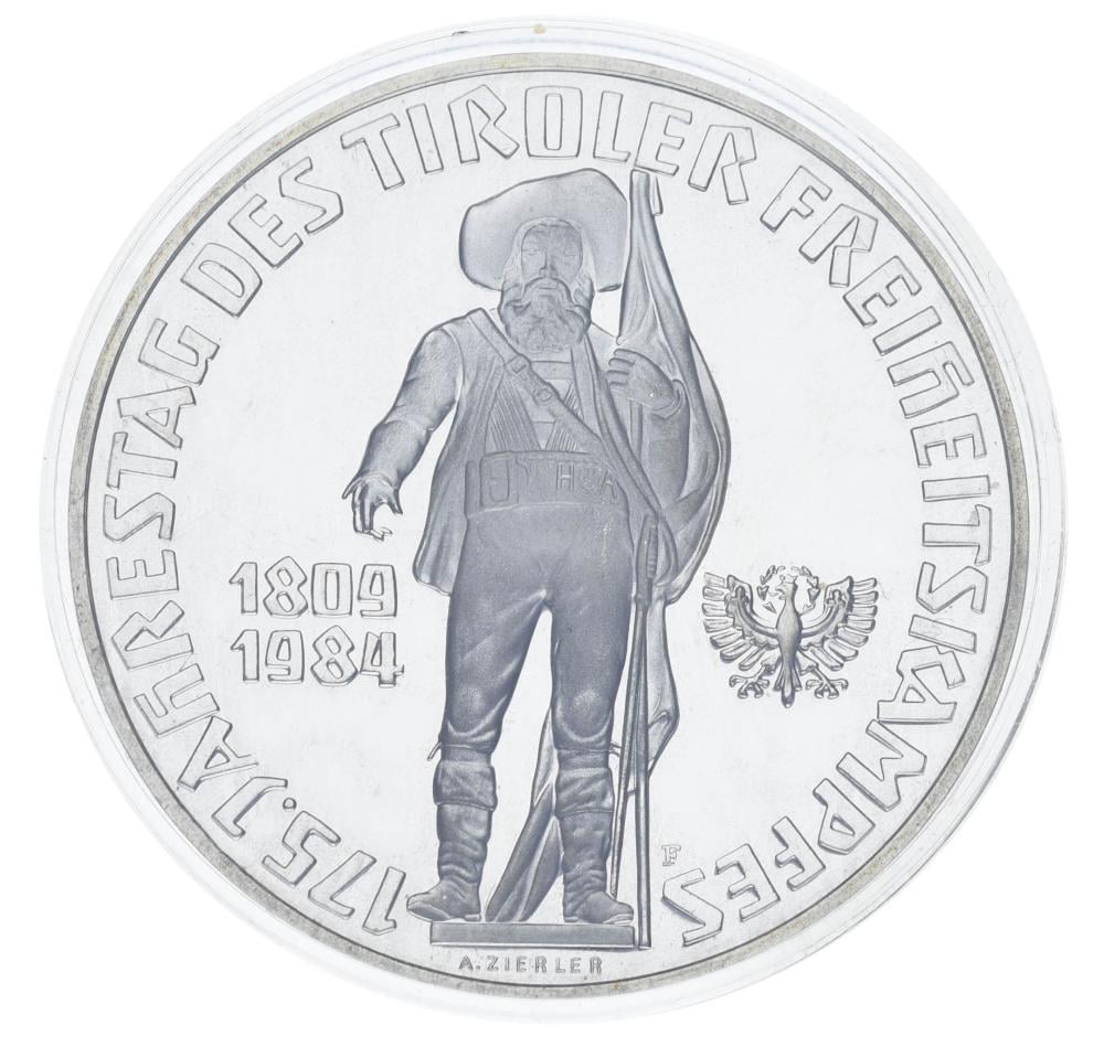 Коллекционная монета Австрия 500 шиллингов 1984 серебро AU-UNC 175 лет Тирольскому восстанию Ag 925/24 г (М24064)