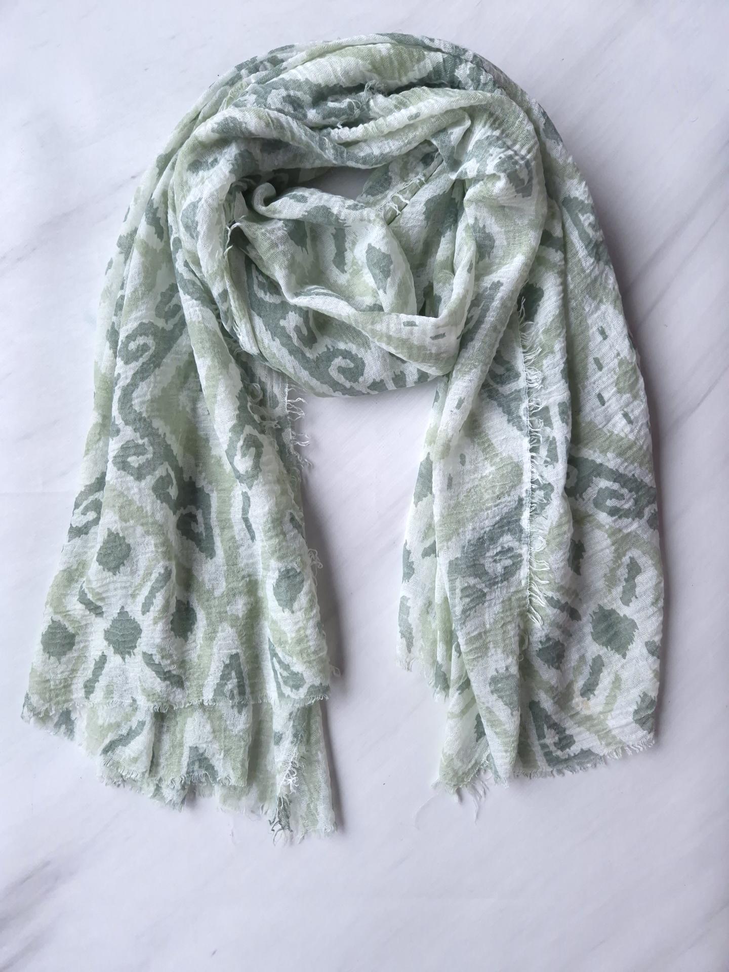 Шарф-палантин жіночий в геометричний принт весна-осінь 184х96 см Зелений (15084)