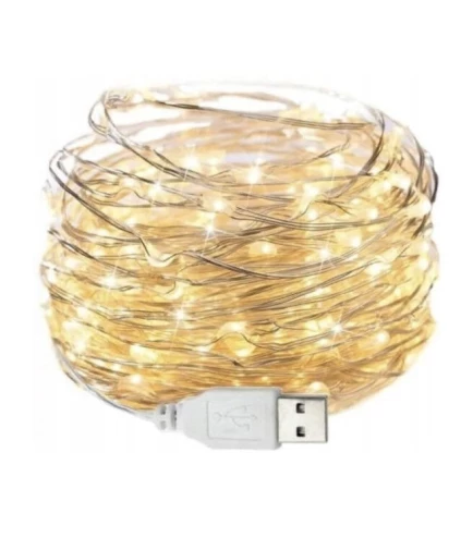 Гирлянда светодиодная Роса USB с пультом ДУ 10 м Теплый белый (2053552)